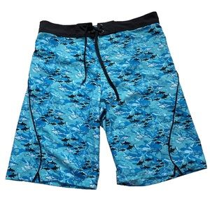 Blacktip Offshore Shark Print Board Shorts Size 32 Blue Surf Swim